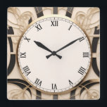 Art Nouveau Art Deco Clock - Black White and Gold<br><div class="desc">"art deco clock",  "art nouveau clock",  "black white cream gold",  "1920s geometric symmetrical lines",  "stylish sophisticated 1920 style",  "smart faux golden luxury",  "retro vintage luxurious antique",   "elegant line pattern design",  "glamorous glam square clock",  "classy classic traditional glamor"</div>