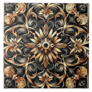 Art Nouveau / Art Deco Elegant  Black and Gold  Ceramic Tile