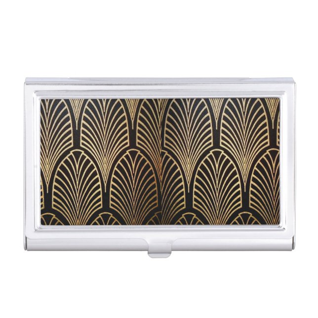 Art nouveau, art deco, fan pattern, bronze,gold,bl business card case (Front)