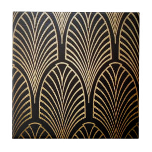 Art nouveau, art deco, fan pattern, bronze,gold,bl ceramic tile