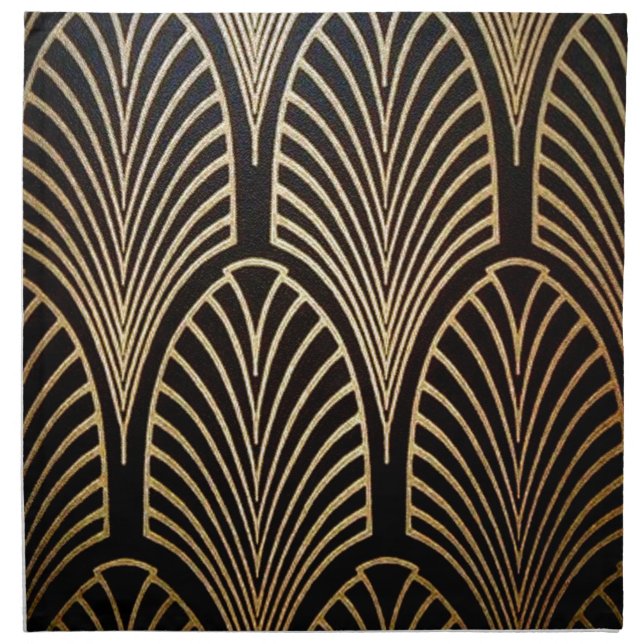 Art nouveau, art deco, fan pattern, bronze,gold,bl cloth napkin (Front)