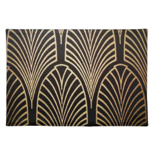 Art nouveau, art deco, fan pattern, bronze,gold,bl cloth placemat