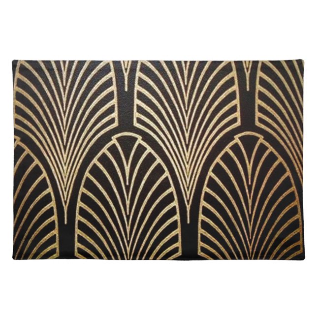 Art nouveau, art deco, fan pattern, bronze,gold,bl cloth placemat (Front)