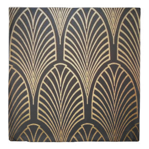 Art nouveau, art deco, fan pattern, bronze,gold,bl duvet cover