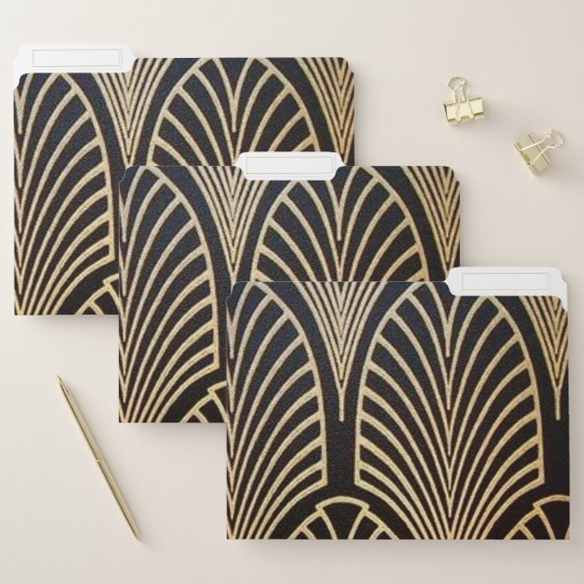 Art nouveau, art deco, fan pattern, bronze,gold,bl file folder (Set)