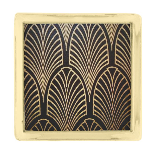 Art nouveau, art deco, fan pattern, bronze,gold,bl gold finish lapel pin (Front)