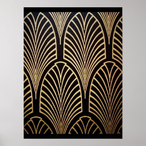 Art nouveau art deco fan pattern bronzegoldbl poster