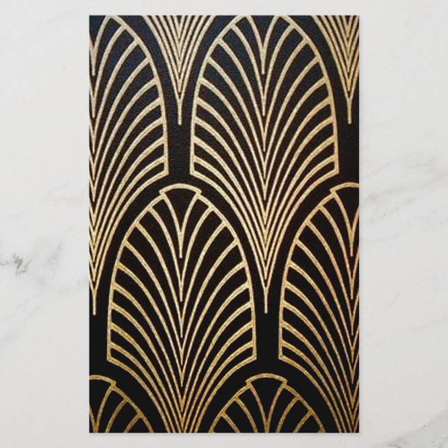 Art nouveau, art deco, fan pattern, bronze,gold,bl stationery (Front)