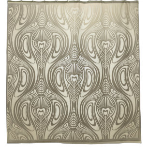 art nouveau,art deco,gold colors,vintage,floral shower curtain