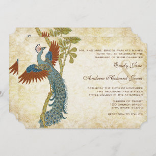 Art Nouveau Art Deco Peacock Birds Wedding Invitation