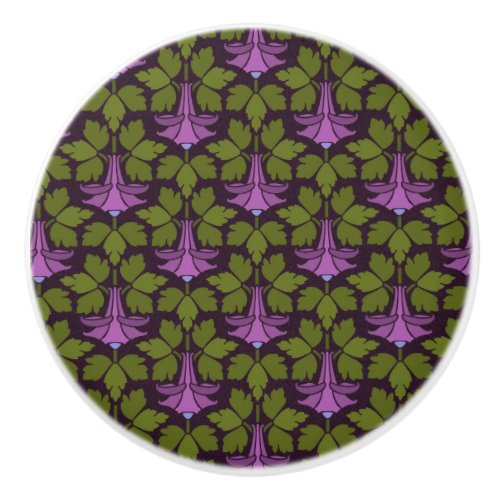 Art Nouveau Art Deco Purple Floral on Black Design Ceramic Knob