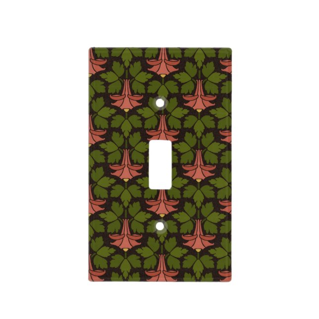Art Nouveau Art Deco Purple Floral on Black Design Light Switch Cover (Front)