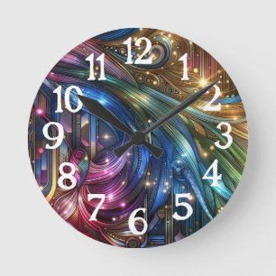 Art Nouveau Art Deco Rainbow Circuit Board Round Clock