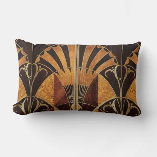 art Nouveauart deco vintage multi wood colours Lumbar Pillow