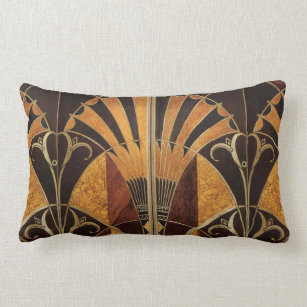 art Nouveau,art deco, vintage, multi wood colours, Lumbar Pillow