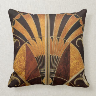 art Nouveau,art deco, vintage, multi wood colours, Throw Pillow