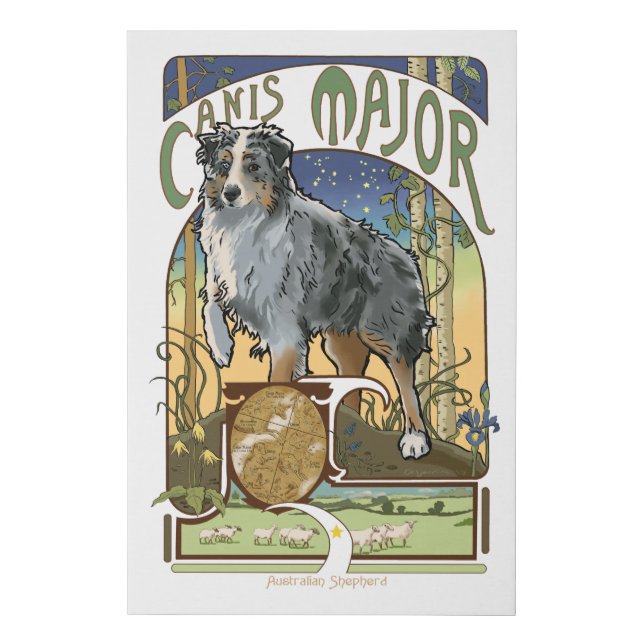 Art Nouveau Australian Shepherd Canis Major Faux Canvas Print (Front)