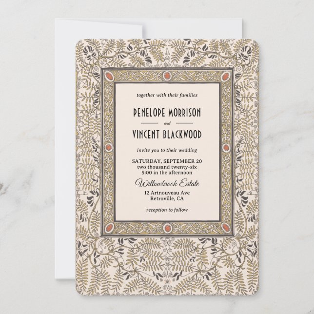 Art Nouveau Autumn Colors Wedding Invitation (Front)