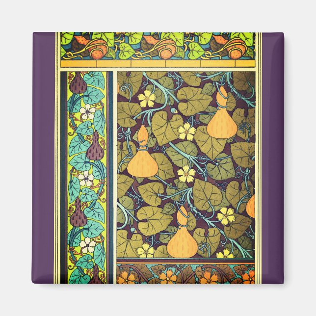 Art nouveau autumn floral elegant gourd purple  magnet (Front)