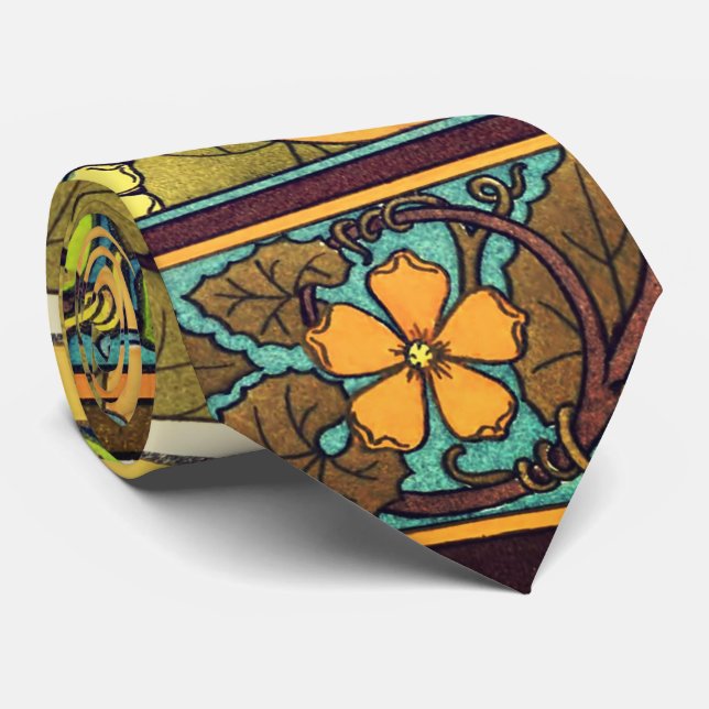 Art nouveau autumn floral elegant gourd purple  neck tie (Rolled)