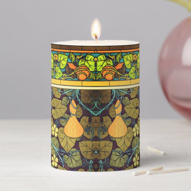 Art nouveau autumn floral elegant gourd purple  pillar candle (In Situ)