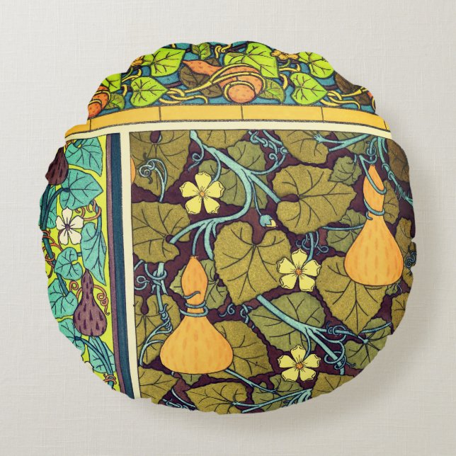 Art nouveau autumn floral elegant gourd purple  round pillow (Front)