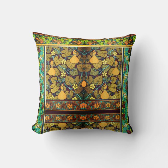 Art nouveau autumn floral elegant gourd purple  throw pillow (Front)
