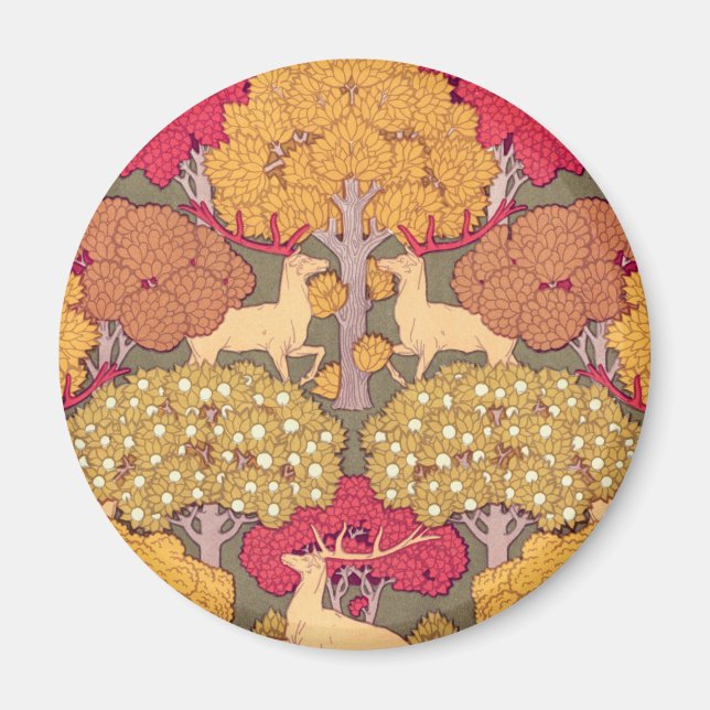 Art nouveau autumn maple tree deer fall Verneuil  Magnet (Front)