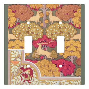 Art nouveau autumn trees and deer fall Verneuil Light Switch Cover