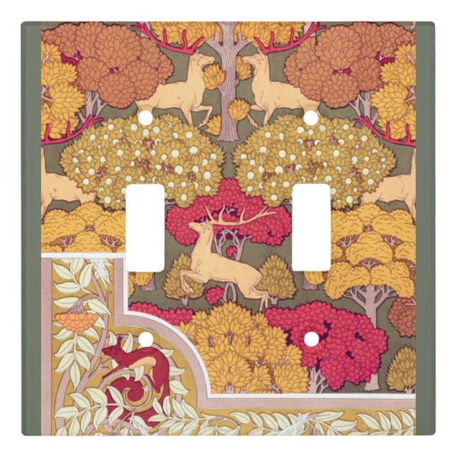 Art nouveau autumn trees and deer fall Verneuil  Light Switch Cover (Front)