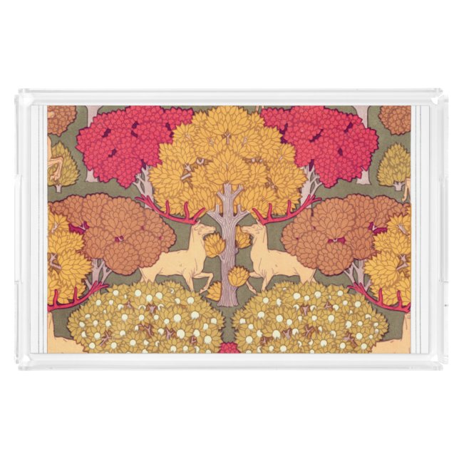 Art nouveau autumn trees and deer verneuil fall acrylic tray (Front)