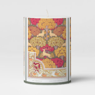 Art nouveau autumn trees and deer Vintage fall Pillar Candle