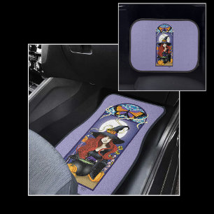 Art Nouveau Autumn Witch Pumpkins Purple Moon Car Floor Mat