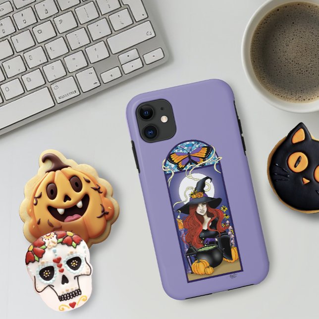 Art Nouveau Autumn Witch Pumpkins Purple Moon Case-Mate iPhone Case (Creator Uploaded)