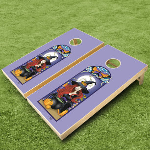 Art Nouveau Autumn Witch Pumpkins Purple Moon Cornhole Set
