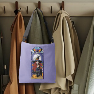 Art Nouveau Autumn Witch Pumpkins Purple Moon Crossbody Bag