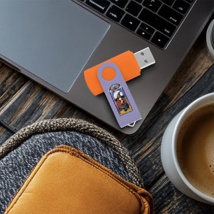 Art Nouveau Autumn Witch Pumpkins Purple Moon Flash Drive