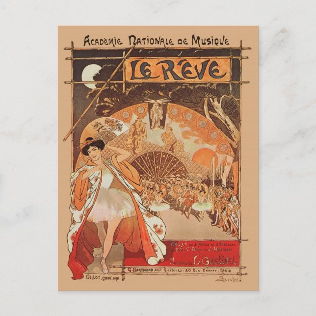 Art Nouveau Ballet Steinlen Reve Japanese Dance Postcard (Front)