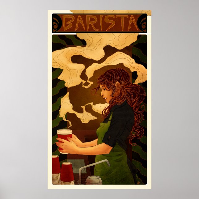 Art Nouveau Barista (poster/print) Poster (Front)