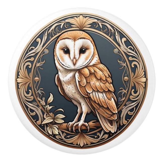 Art Nouveau Barn Owl Ceramic Knob (Front)