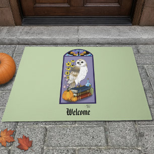 Art Nouveau Barn Owl Pumpkins Vintage Books Autumn Doormat