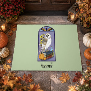 Art Nouveau Barn Owl Pumpkins Vintage Books Autumn Doormat