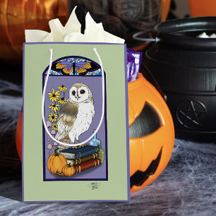 Art Nouveau Barn Owl Pumpkins Vintage Books Autumn Medium Gift Bag