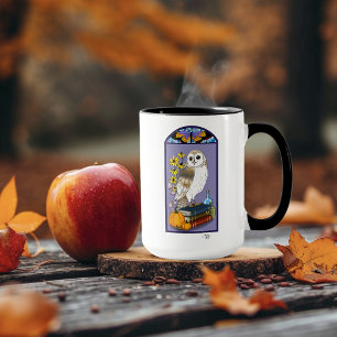 Art Nouveau Barn Owl Pumpkins Vintage Books Autumn Mug