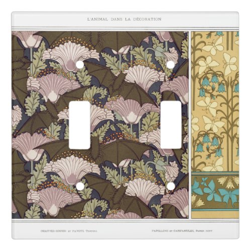 Art nouveau bats and campanulas floral textile art light switch cover