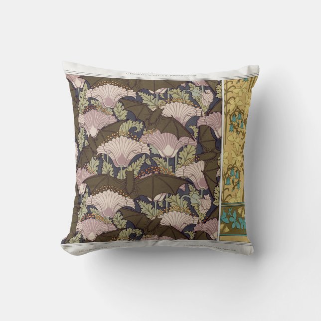 Art nouveau bats poppies floral art verneuil  throw pillow (Front)