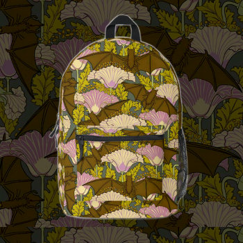 Art Nouveau Bats With Flowers Printed Backpack by HumorUs at Zazzle