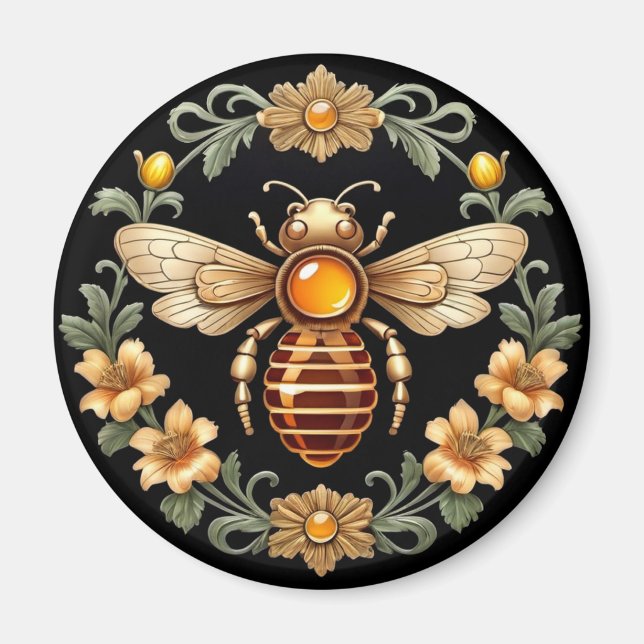 Art Nouveau Bee on Black Magnet (Front)
