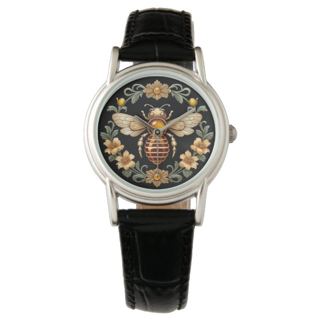 Art Nouveau Bee on Black Watch (Front)