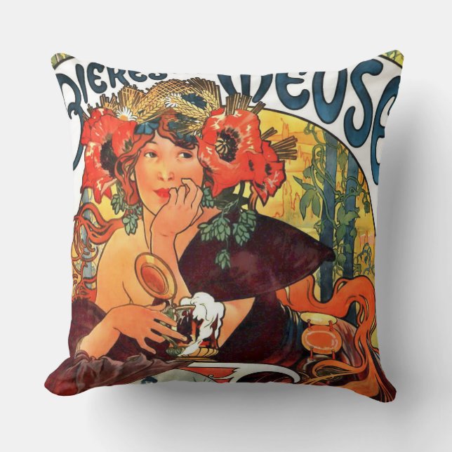 Art Nouveau Beer Ad 1897 Throw Pillow (Front)